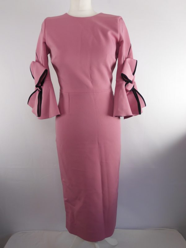 Roksanda Lavete Bow Embellished Crepe Midi Dress Flamingo Pink, Size 6, Film Worn.