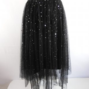 Ashi Studio Black Metallic Stars Tulle Hanky Hem Skirt, Size 6-12