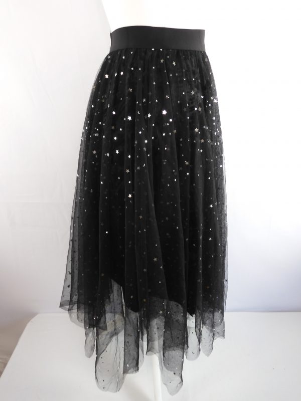 Ashi Studio Black Metallic Stars Tulle Hanky Hem Skirt, Size 6-12 - Image 3