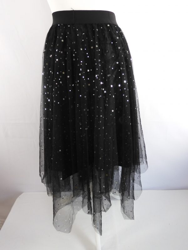 Ashi Studio Black Metallic Stars Tulle Hanky Hem Skirt, Size 6-12 - Image 4
