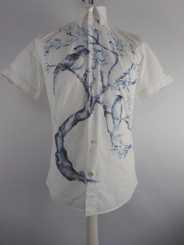 Alexander McQueen Bird Print, Short sleeved Shirt, Size 48 (M).