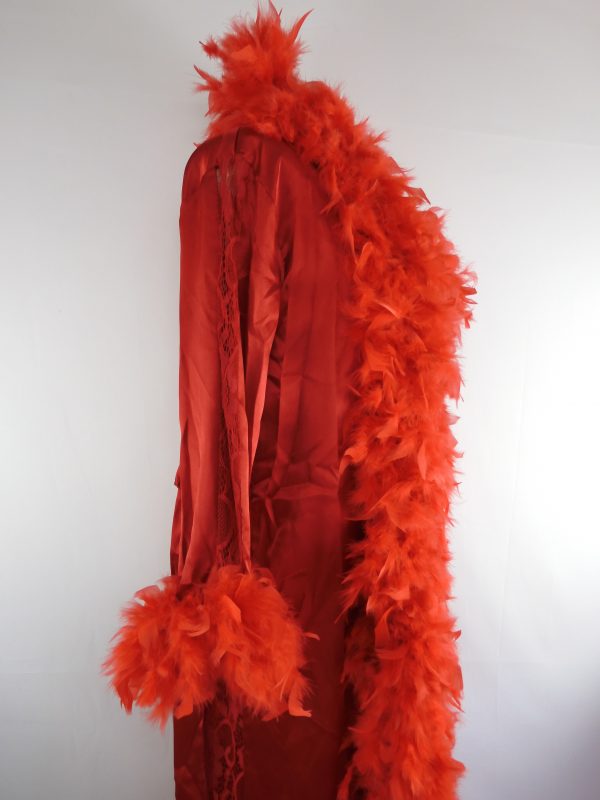Red Feathered dressing Gown, Film Worn, Size S- M - Image 3
