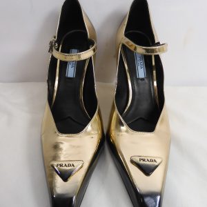 Prada Mary Jane Shoes in Gold, Size 37 / 4