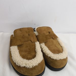 Hermes Go Mule Suede Shearling Mules, Size 4