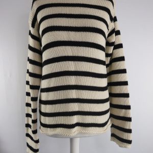 Christian Dior Black/White Stripe Rib Knit Crew Neck Sweater, Size 10.