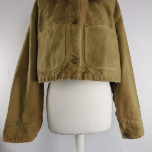 Prada Women's Brown Leather-Collar Cropped Cotton Jacket, Size 38 / 6-8