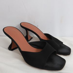 Amina Muaddi Women's Black Lupita Slipper 70 Heeled Sandals, Size 37.5 / 4.5