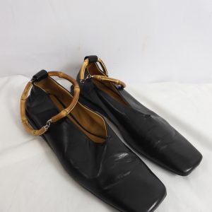 Jil Sander Bamboo Ankle-strap Ballet Flats In Black, Size 37 / 4