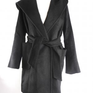 Max Mara Black Wool Rialto Hooded Coat, Size 4 / XS