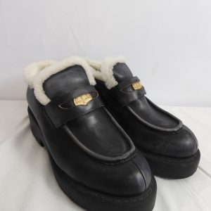 Miu Miu Platform Bleached leather and shearling loafers, Size 37.5 / 4.5