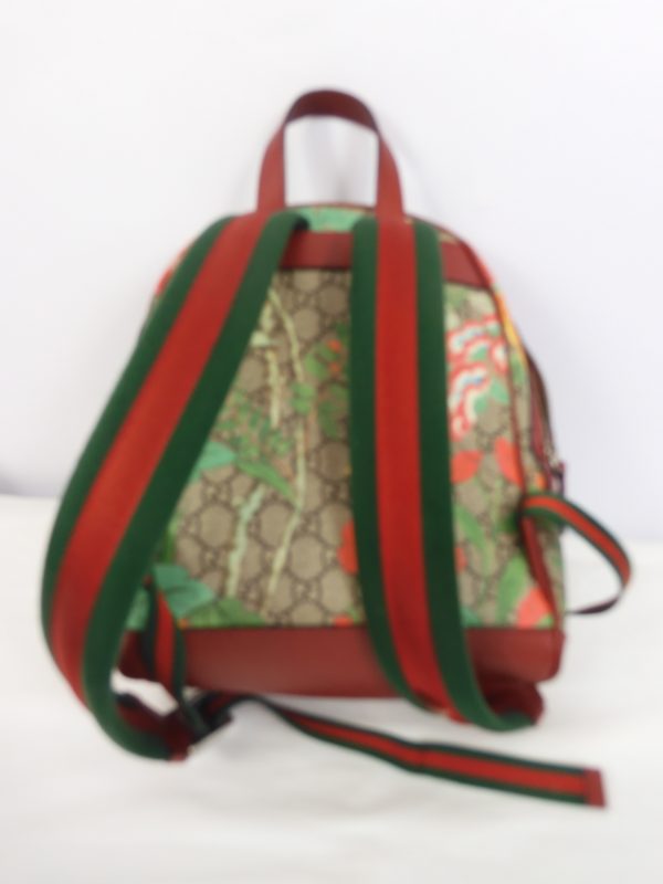 Gucci, GG Supreme Monogram Tian Web Small Day Backpack Beige Multicolor Red - Image 5