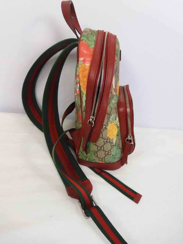 Gucci, GG Supreme Monogram Tian Web Small Day Backpack Beige Multicolor Red - Image 6