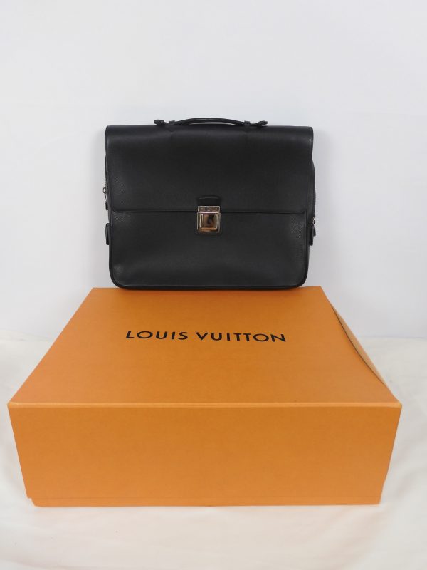 Louis Vuitton Vassili PM Taiga Leather Bag in Blue.