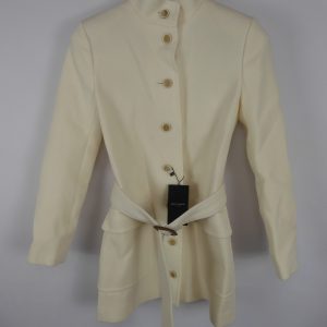 Saint Laurent SS 2021 Size F36  Cream Wool Blend Belted Military Jacket