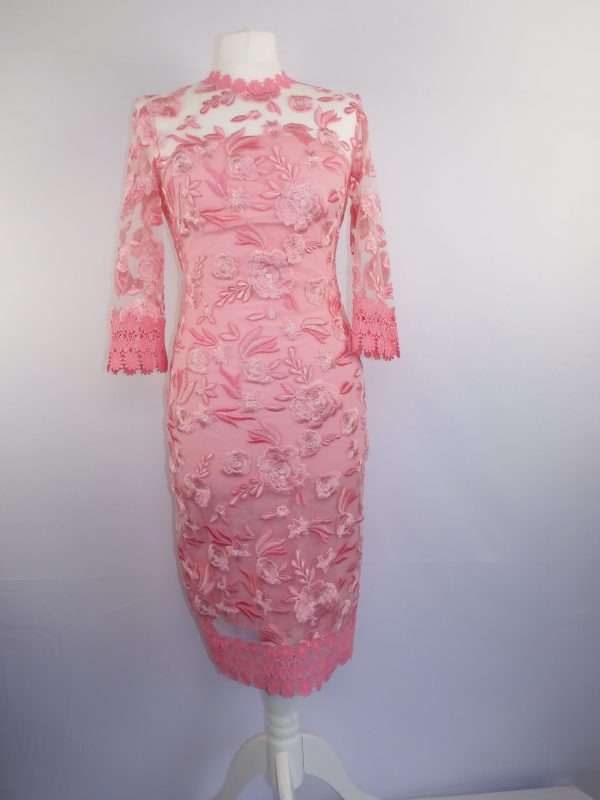 Naeem Khan Crochet-trimmed Embroidered Tulle And Silk Midi Dress In Pastel Pink, Size 6 U.K. Film Worn by Vanessa Hudgens
