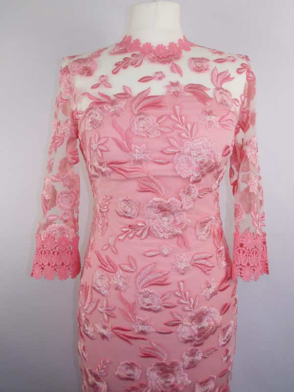 Naeem Khan Crochet-trimmed Embroidered Tulle And Silk Midi Dress In Pastel Pink, Size 6 U.K. Film Worn by Vanessa Hudgens - Image 3