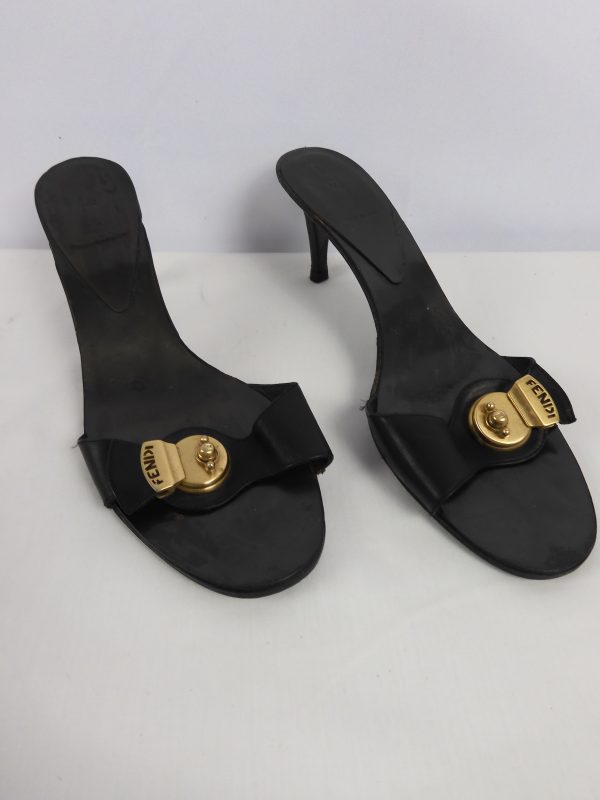 Fendi F-Lock Heeled Sandals, Size 3.5 ( 36.5 ).