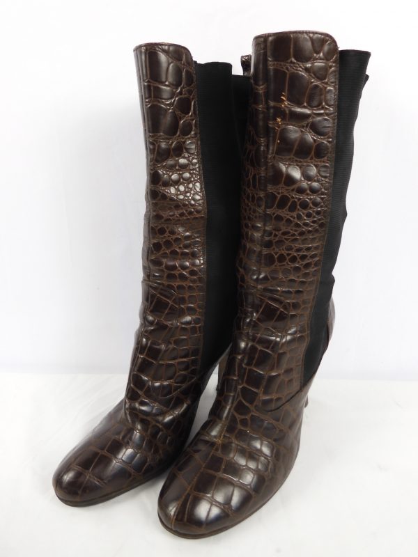 Dolce & Gabbana Crocodile Print Boots, Size 6.5 ( 39.5 ).