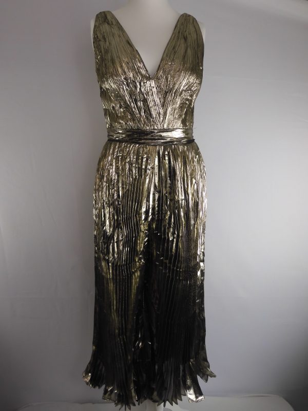 MARIA LUCIA HOHAN Priya Metallic Pleated Dress, Size 14, FILM WORN.