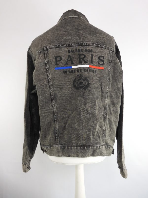 Balenciaga Paris Embroidered Jean Jacket, Size 44 - Image 3