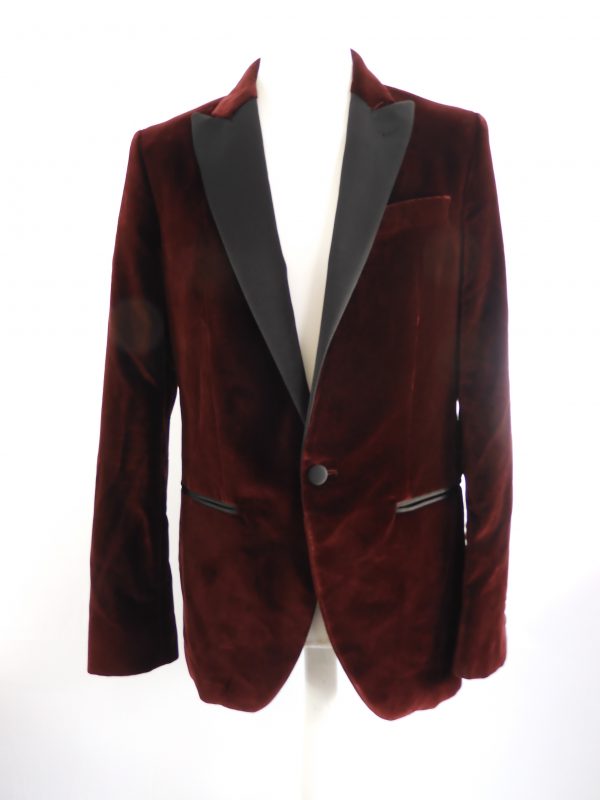 Hackett London Peak Lapel Men's Wine Velvet Blazer, Size 40L