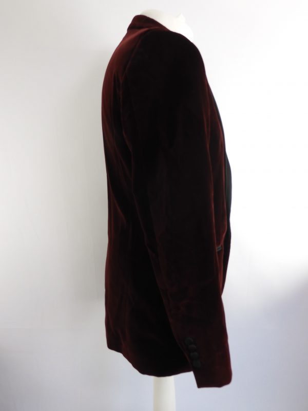 Hackett London Peak Lapel Men's Wine Velvet Blazer, Size 40L - Image 3