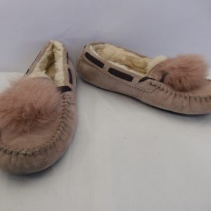 UGG Pink Suede Dakota Pom Pom Moccasin, Size 5.5