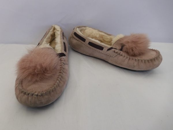 UGG Pink Suede Dakota Pom Pom Moccasin, Size 5.5
