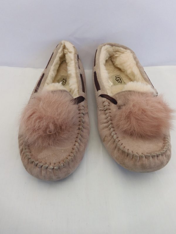 UGG Pink Suede Dakota Pom Pom Moccasin, Size 5.5 - Image 3