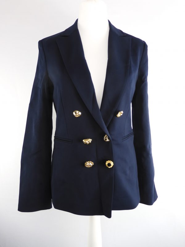Pinko Women's Navy Glorioso Double Breasted Closure Jacket, Size 10, Film Worn.