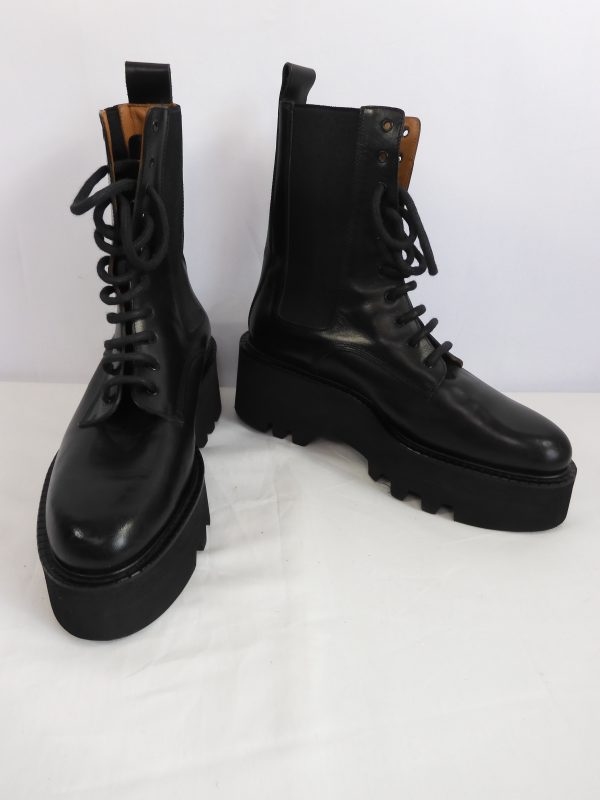 ATP Atelier Pesaro Black Leather Combat Boots, Size 7-40