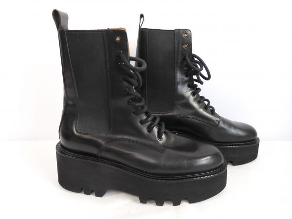 ATP Atelier Pesaro Black Leather Combat Boots, Size 7-40 - Image 4