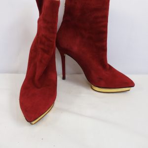 Charlotte Olympia Red Suede Deborah Platform Ankle Boots Size 37