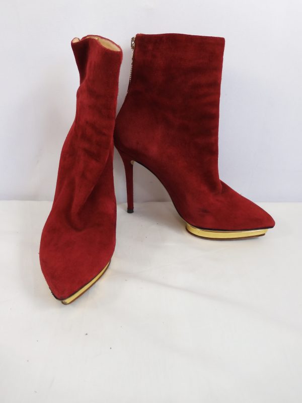 Charlotte Olympia Red Suede Deborah Platform Ankle Boots Size 37