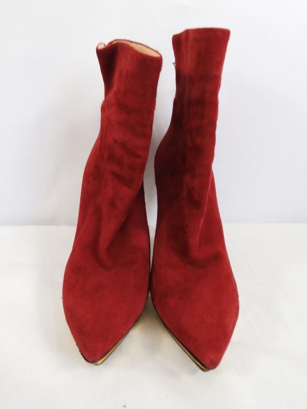 Charlotte Olympia Red Suede Deborah Platform Ankle Boots Size 37 - Image 3