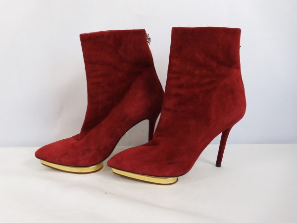 Charlotte Olympia Red Suede Deborah Platform Ankle Boots Size 37 - Image 4