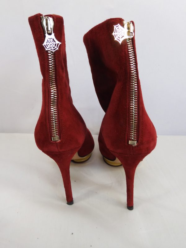 Charlotte Olympia Red Suede Deborah Platform Ankle Boots Size 37 - Image 5