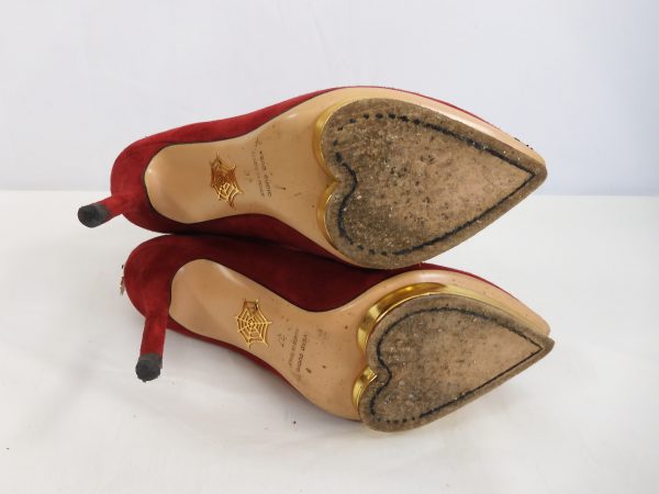 Charlotte Olympia Red Suede Deborah Platform Ankle Boots Size 37 - Image 7