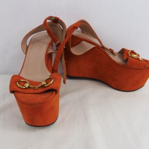 Gucci Horsebit orange Wedges, Size 36.5 / 3.5