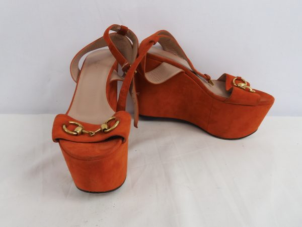Gucci Horsebit orange Wedges, Size 36.5 / 3.5