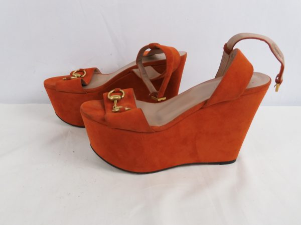 Gucci Horsebit orange Wedges, Size 36.5 / 3.5 - Image 5