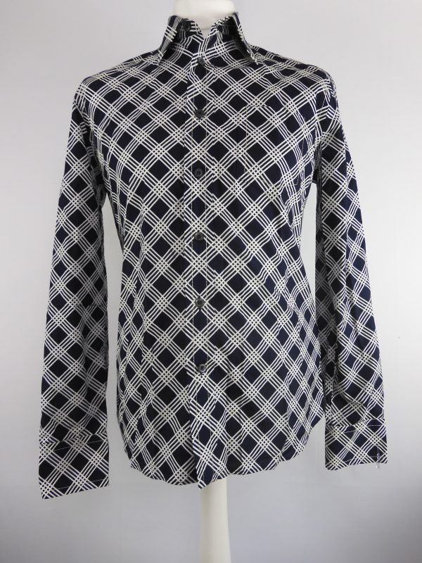 Prada Navy and White Plaid Shirt, Size 15 3/4,40