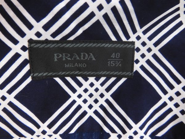 Prada Navy and White Plaid Shirt, Size 15 3/4,40 - Image 6