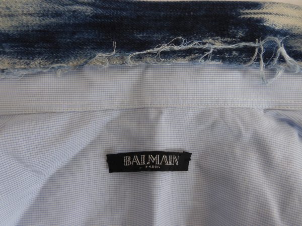 Balmain Shirt with Denim Distressed Collar, Size M - Image 6