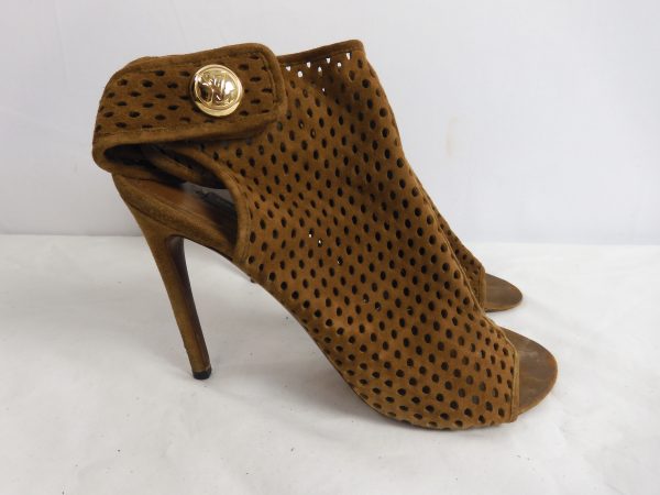 Louis Vuitton Perforated Open Toe Sandal, Size 37.5 (4.5).