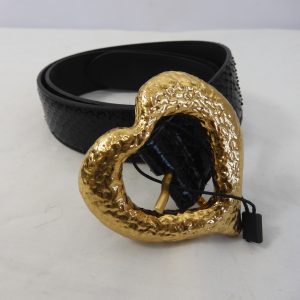 Saint Laurent Gold Heart Buckle Leather Belt, 75cm