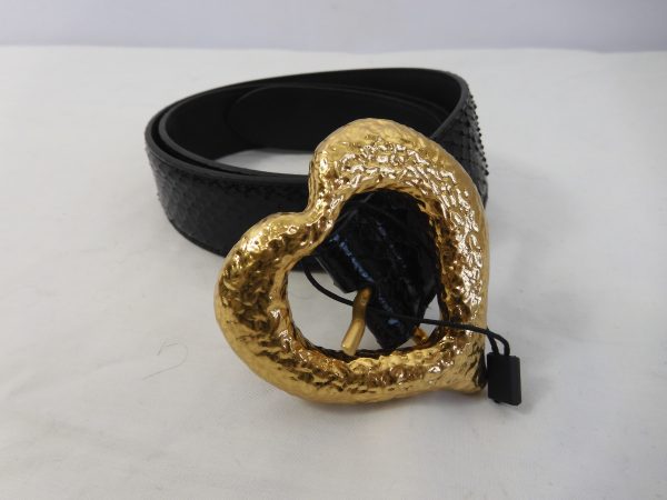 Saint Laurent Gold Heart Buckle Leather Belt, 75cm