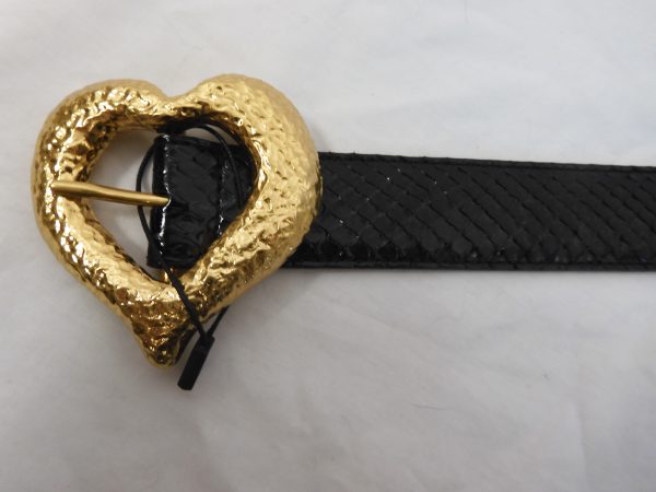 Saint Laurent Gold Heart Buckle Leather Belt, 75cm - Image 3