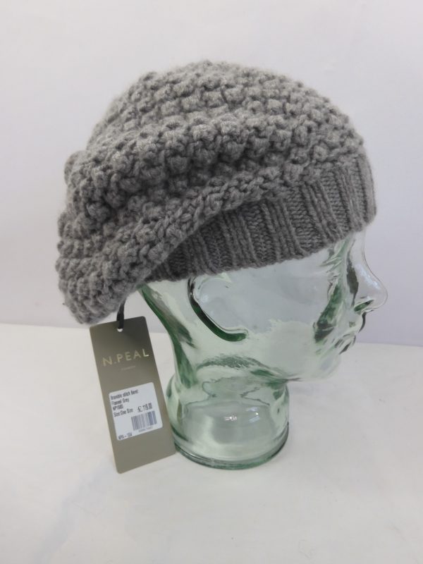 N.Peal Bramble Stitch Beret, Flannel Grey, One Size.