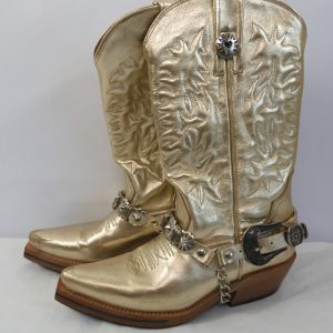 New Arrivals by Ilkyaz Ozel Gold Cowboy Boots, Size 7.